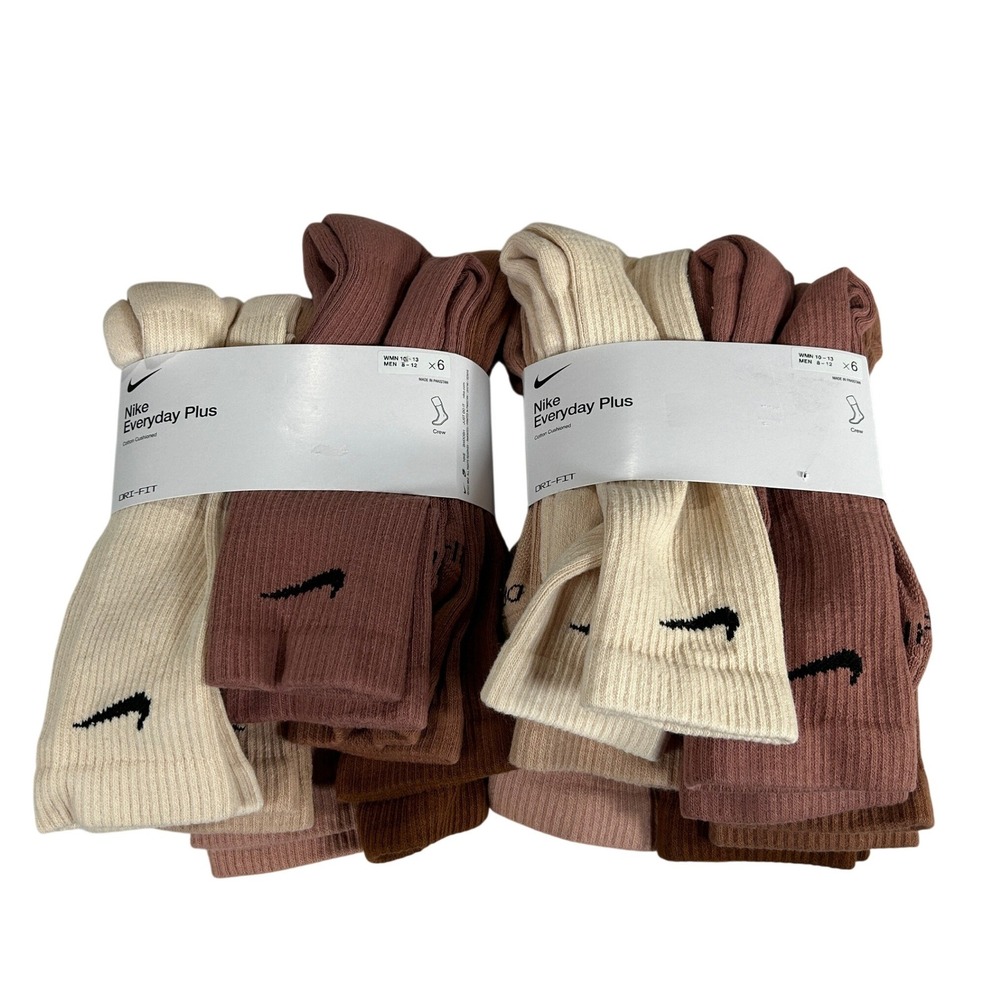 Nike Everyday Plus Cushioned Crew Socks 6 Pair Earth Tones SX6897-904 Mens 8-12